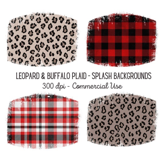 Distressed Leopard and Buffalo Plaid Splash Backgrounds for Sublimation Cheetah Splash Background DTF Designs Commercial Use 300 dpi