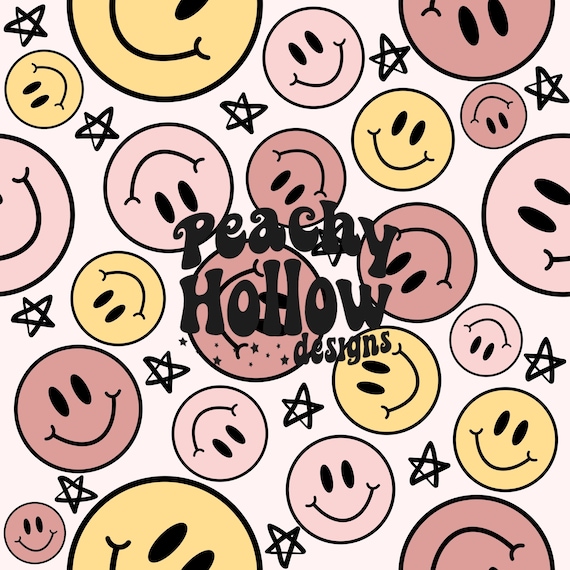 Seamless Happy Face Pattern Background Paper Repeating Patterns Sublimation Seamless Retro Smiley Face Patterns 300 DPI Commercial Use