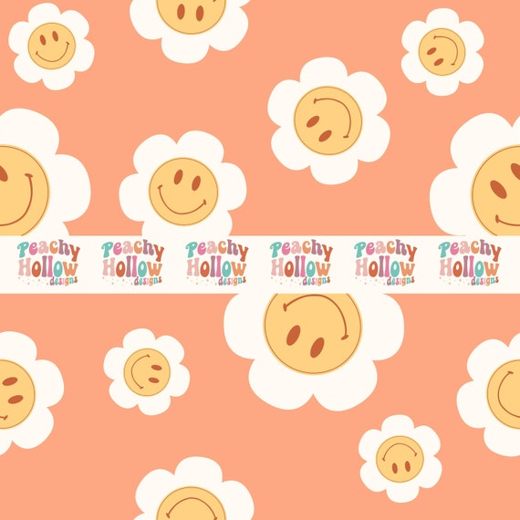 Retro Smiley Seamless Pattern Background Paper Repeating Patterns Sublimation Seamless Retro Happy Daisy Patterns Fabric Designs
