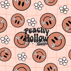 Smiley Daisies Retro Seamless Pattern Spring Repeat Patterns for Fabric Sublimation