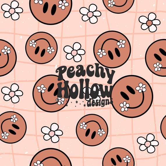 Smiley Daisies Retro Seamless Pattern Spring Repeat Patterns for Fabric Sublimation