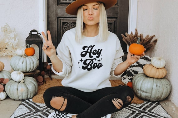 Hey Boo Halloween PNG Digital Design Download Sublimation Fall Autumn Vintage Digital File png