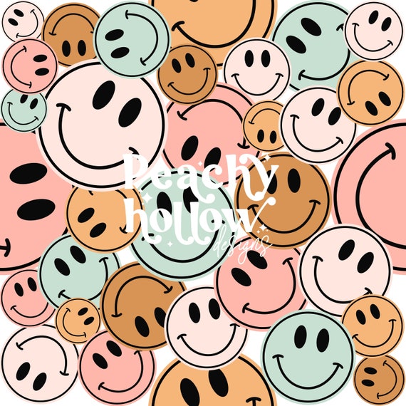 Seamless Smiley Face Pattern Background Paper Repeating Patterns Sublimation Seamless Retro Happy Face Patterns 300 DPI Commercial Use