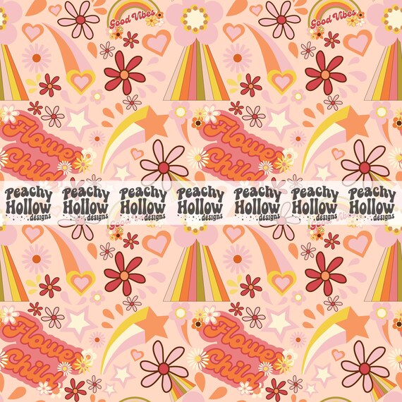 Retro Seamless Flower Child Daisy Pattern Spring Repeating Hippie Patterns for Fabric Sublimation