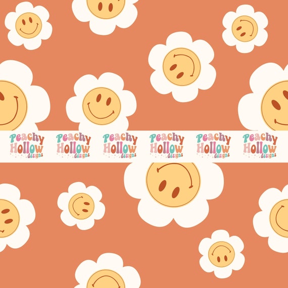 Retro Smiley Face Seamless Pattern Background Paper Repeating Patterns Sublimation Seamless Retro Daisy Patterns Commercial Use