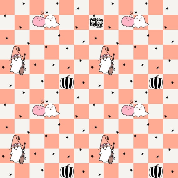 Retro Ghost Seamless File Halloween Checker Seamless Pattern for Commercial Use Checkered Halloween Pumpkin Surface Pattern