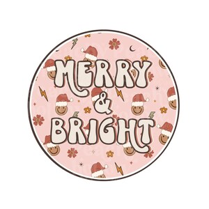 Merry and Bright PNG for Sublimation Or Print, Merry Christmas Sublimation, Retro, Smiley Face png, Christmas PNG, 300 dpi,  Commercial Use