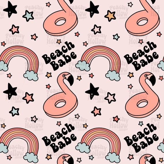 Summer Beach Babe Seamless Pattern Repeating Flamingo Patterns for Fabric Sublimation Seamless File