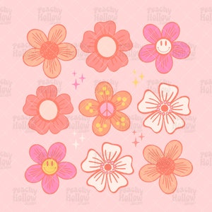 Flowers PNG Spring Sublimation Digital Design Download Retro png, Dtf Designs, Daisy png, Summertime png, Boho png, Retro Floral png