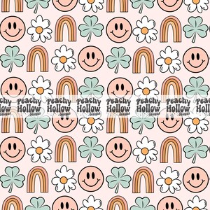 Saint Patricks Day Retro Smiley Seamless Repeat  Fabric Pattern Commercial Use