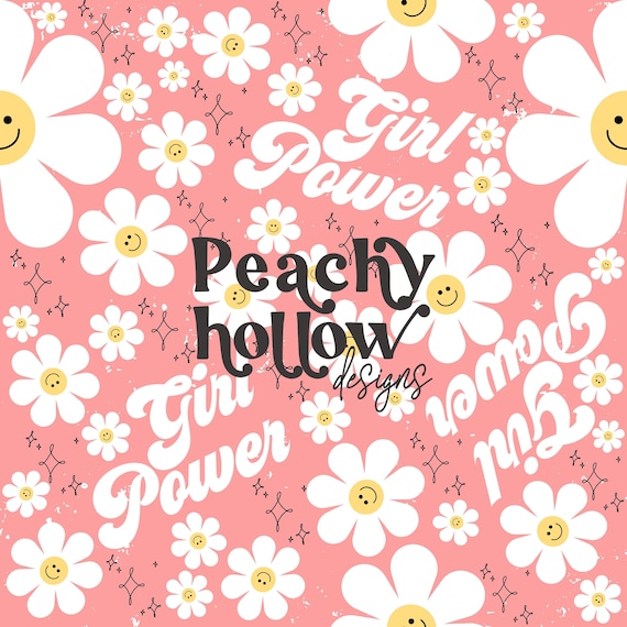 Girl Power Seamless Pattern Background Paper, Smiley Daisy Pattern, 12x12, Commercial Use, Sublimation, Seamless Retro Patterns, 300 DPI