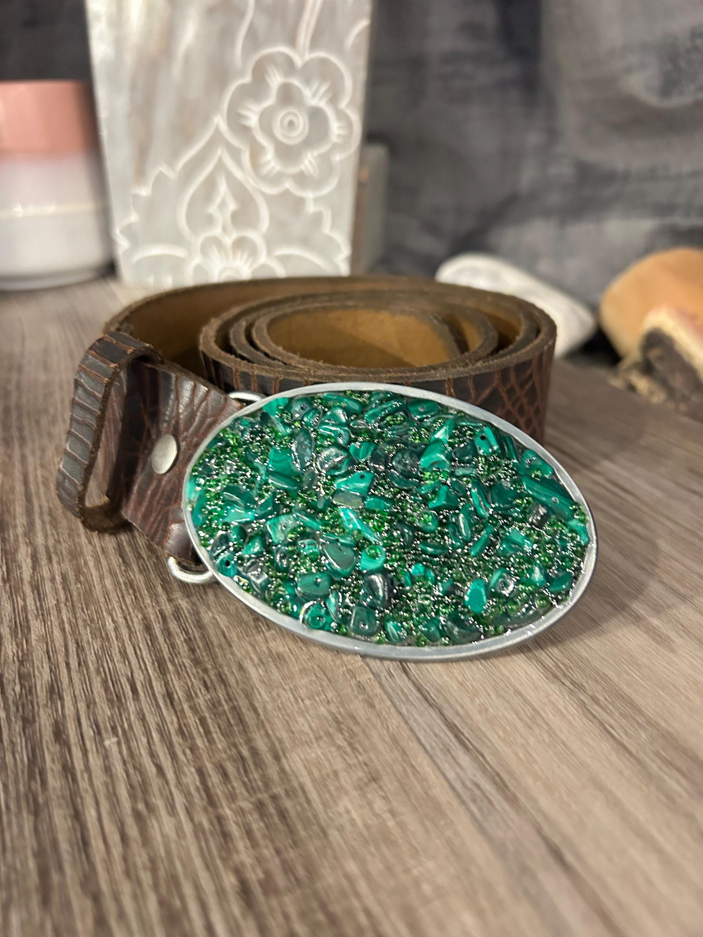 Vintage Bohemian Belt with Malachite Stone, Silver, Wood, Horn Handmade Ethic Kingman Turquoise Concho Belt by Dan Morgan – Santa Fe  main image 4