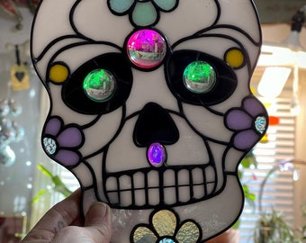 Made to order, sugar skull, stained glass, glass art