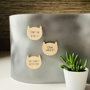 Aimants Chat trio, chat en bois pour tableau d'affichage, décoration pour la maison, fait au Québec, fait au Canada, cadeau, Mabie Ecodesign