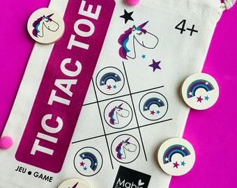 TIC TAC TOE game, koala, pirates, wooden pieces, cotton bag, made in Quebec, Made in Canada, children, gift, Mabie Ecodesign