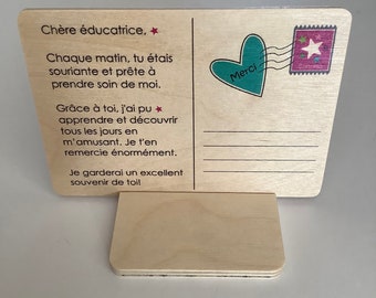 1 wooden postcard, gift for educator, made in Quebec, made in Canada, gift, Mabie Ecodesign