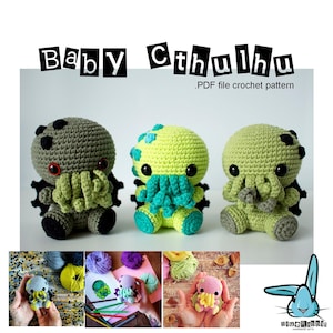 Amigurumi Baby Cthulhu crochet pattern. DIY Sea Monster crochet toy. Creepy and cute. Languages: English, German, French, Spanish image 1