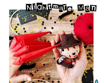 Amigurumi Halloween doll crochet pattern. Nightmare Man. Scary, creepy, cute horror man. Languages: English, Danish, German, French, Spanish