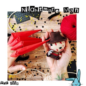 Amigurumi Halloween doll crochet pattern. Nightmare Man. Scary, creepy, cute horror man. Languages: English, Danish, German, French, Spanish