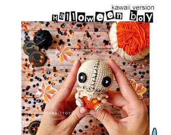 Amigurumi Halloween boy crochet pattern. Horror, creepy, scary doll. Kawaii version. Language - English, German, French, Danish, Spanish.