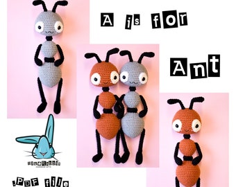 Amigurumi Ant crochet pattern. Digital file. Languages: English, Danish, French, German, Spanish