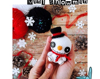 Amigurumi Mini Snowman crochet pattern. Christmas, Winter and New year DIY toy.