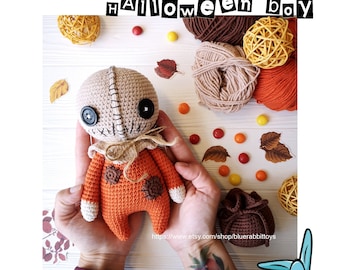 Amigurumi Halloween boy crochet pattern. DIY Halloween doll. Languages: English, Danish, German, French, Spanish