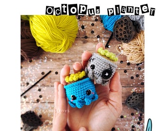 Amigurumi Mini Octopus planter crochet pattern. Octopus flowerpot. Octopus plant pincushion  Languages: English, German, Spanish.