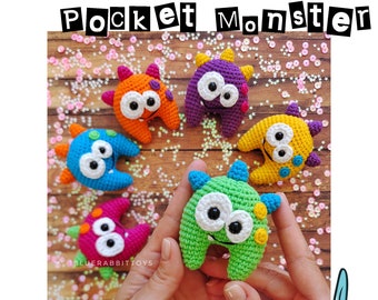 Amigurumi Pocket Monster Häkelanleitung. Niedliches, mini gehäkeltes Monster Muster, einfach zu machen. Sprachen: Deutsch, Englisch, Französisch