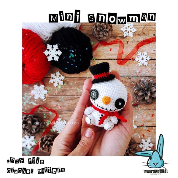 Amigurumi Mini Snowman crochet pattern. Christmas, Winter and New year DIY toy.