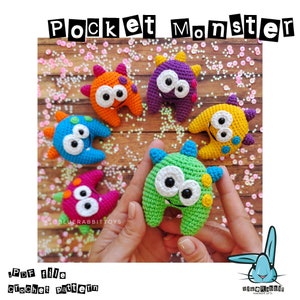 Amigurumi Pocket Monster crochet pattern. Cute, mini crochet monster pattern, Easy make.  Languages: English, German, French