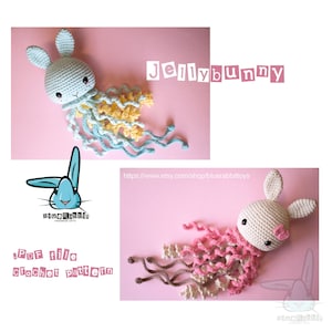 Amigurumi  jellyfishcrochet pattern. Jellyfish with bunny ears, DIY Summer crochet toy. Languages: English, Danish, French