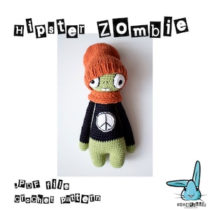 Amigurumi Zombie crochet pattern. Halloween crochet pattern. Hipster Zombie. Amigurumi undead. Language: English image 1