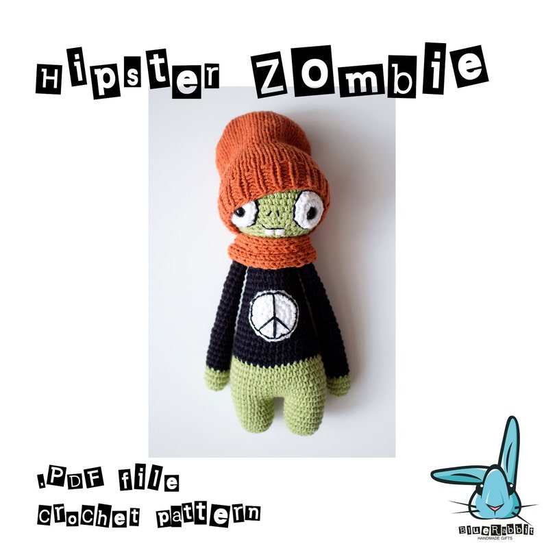 Amigurumi Zombie crochet pattern. Halloween crochet pattern. Hipster Zombie. Amigurumi undead. Language: English image 1