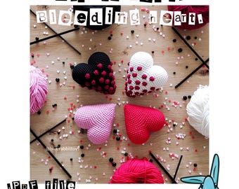 Amigurumi heart crochet pattern. Classic and bleeding. PDF file