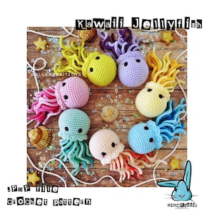 Patrón de crochet de medusa amigurumi, sin costura. Patrón PDF. Medusa kawaii.