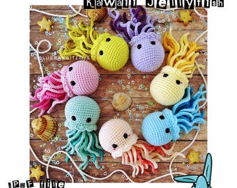 Amigurumi Jellyfish Crochet Pattern, No Sew .PDF Pattern. Kawaii jellyfish.