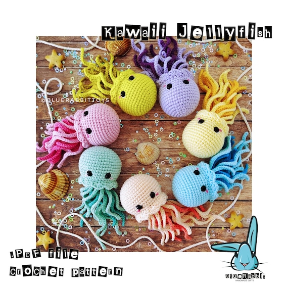 Amigurumi Jellyfish Crochet Pattern, No Sew .PDF Pattern. Kawaii jellyfish.