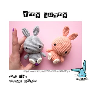 Amigurumi tiny bunny crochet pattern. Amigurumi rabbit pattern. Languages: English, Danish, French, German, Norwegian, Spanish. image 1