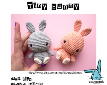 Amigurumi tiny bunny crochet pattern.  Amigurumi rabbit pattern. Languages: English, Danish, French, German, Norwegian, Spanish.