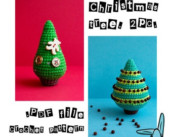 Amigurumi Christmas tree crochet pattern. New year diy crochet toy. 2 sizes