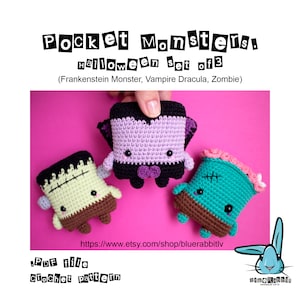 Amigurumi Zombie, Frankenstein, Vampire Monster pattern set. Crochet pattern. Languages: English, Danish, French, German, Norwegian, Spanish