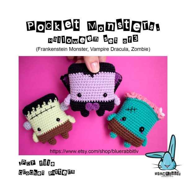 Amigurumi Zombie, Frankenstein, Vampire Monster pattern set. Crochet pattern. Languages: English, Danish, French, German, Norwegian, Spanish