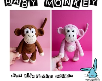 Amigurumi monkey pattern.  Crochet pattern. Baby monkey. Amigurumi animals. Language - English, Danish