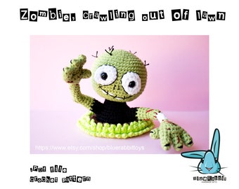 Amigurumi Zombie crochet pattern. Halloween. Creepy, funny amigurumi. Languages: English, Danish, French, German