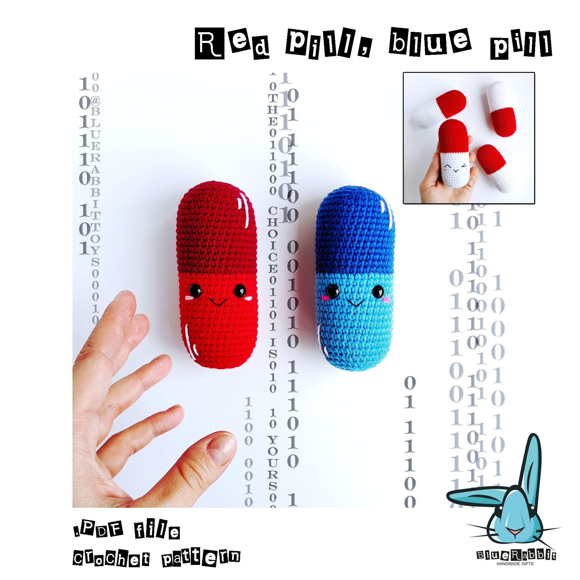 Amigurumi Pill Crochet Pattern. Red Pill Blue Pill. Etsy Finland