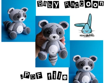 Amigurumi raccoon crochet pattern. DIY cute forest animal.  Language: English