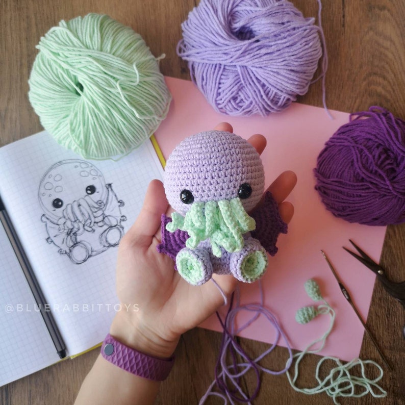 Amigurumi Baby Cthulhu crochet pattern. DIY Sea Monster crochet toy. Creepy and cute. Languages: English, German, French, Spanish image 8