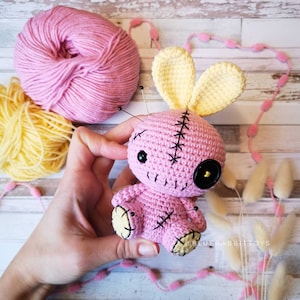 Amigurumi voodoo bunny crochet pattern. Creepy, cute, rabbit pattern. DIY crochet toy Languages: English, German, Spanish, French image 4