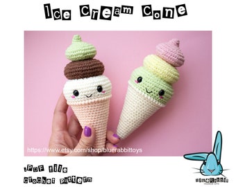 Amigurumi Ice Cream Cone crochet pattern. Digital file! Languages: English, Danish, Dutch, French, Norwegian